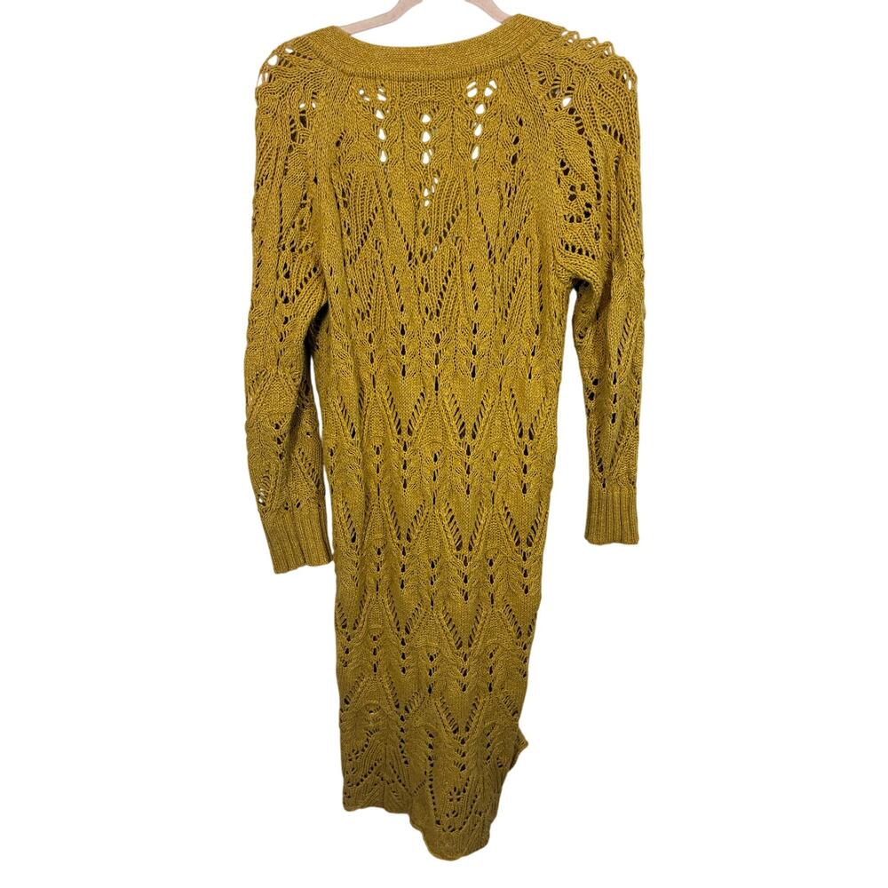 Sundance Autumn Light Silk Blend Pointelle Duster Cardigan Mustard Longline M - Picture 6 of 6